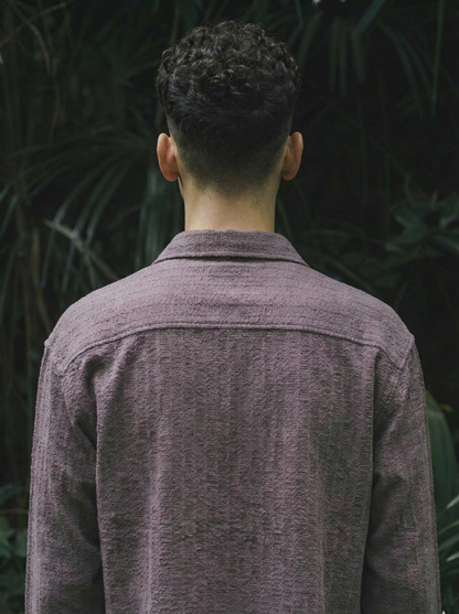 Purple Color Embroidered Stripes Design Jacquard Fabric Shirt