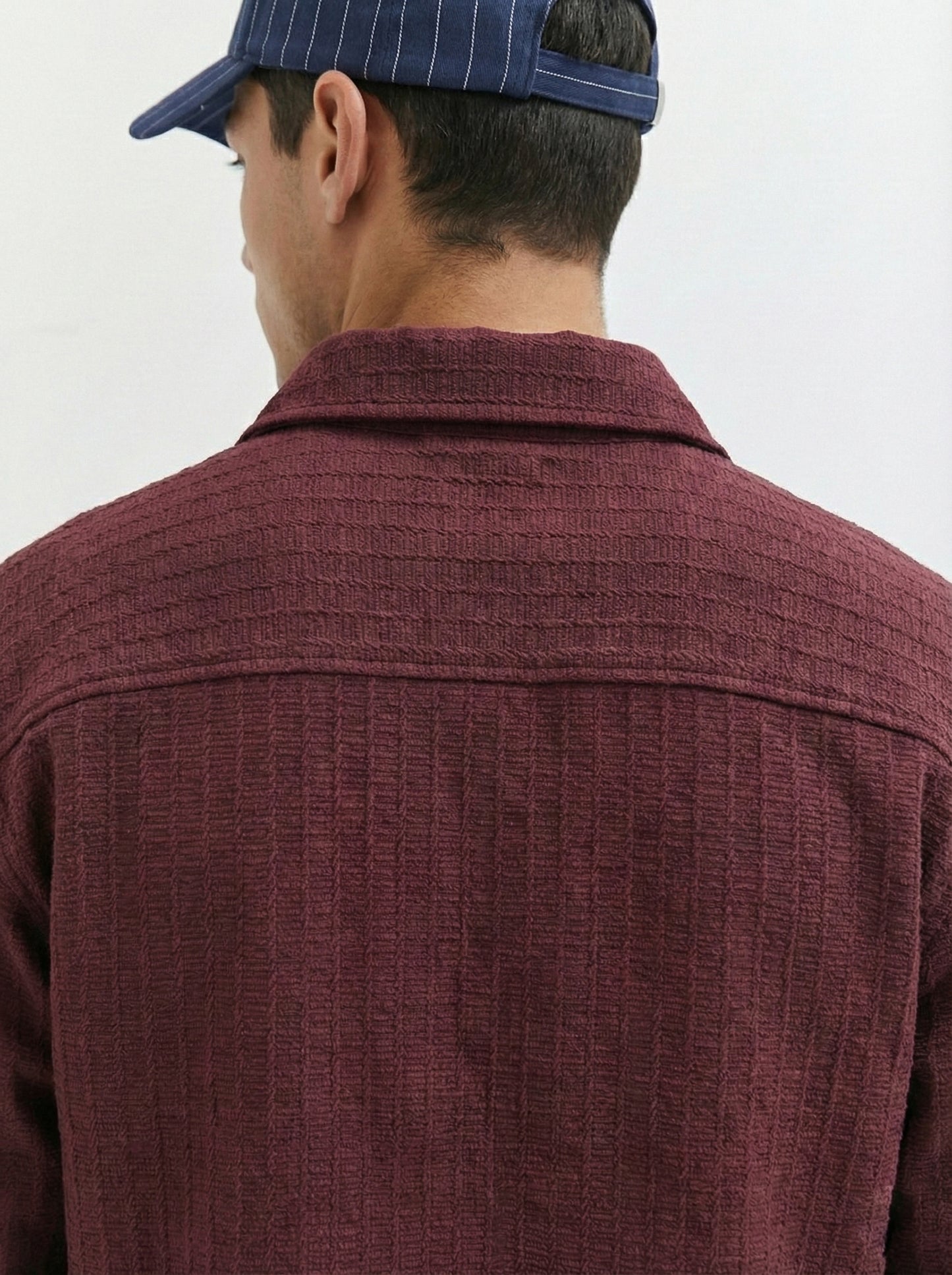 Wine Color Embroidered Stripes Design Jacquard Fabric Shirt