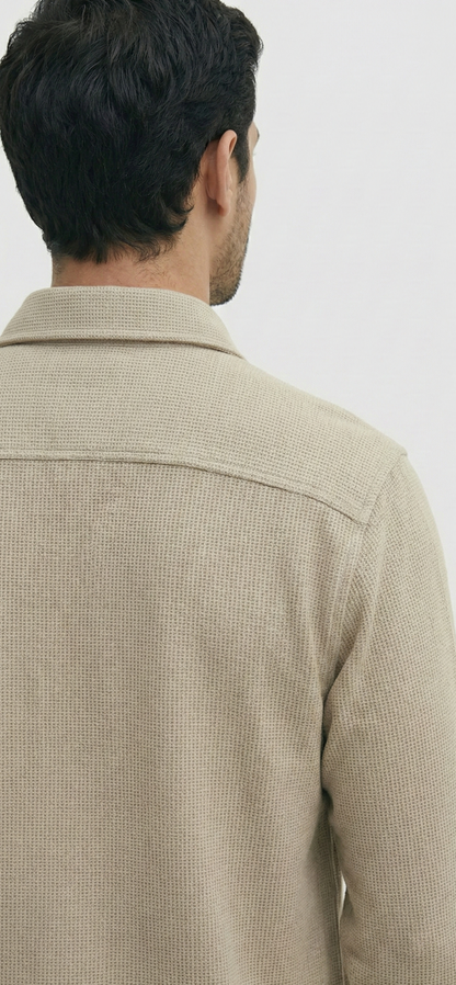 Beige Color Double Side Patch Pocket Knitted Fabric Shirt