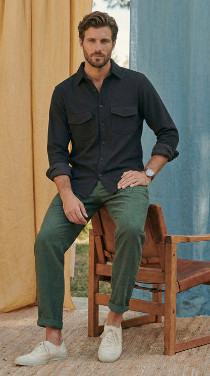 Black Color Double Side Patch Pocket Knitted Fabric Shirt