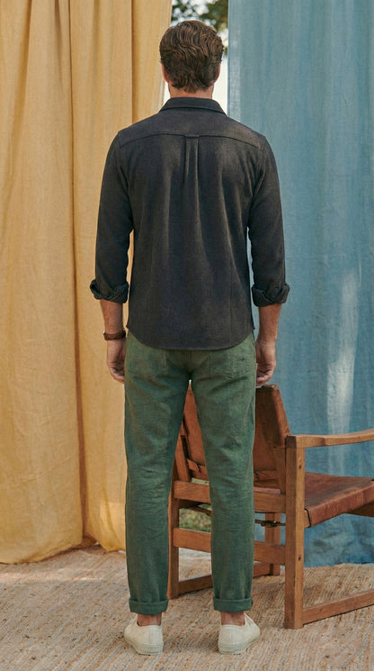 Black Color Double Side Patch Pocket Knitted Fabric Shirt