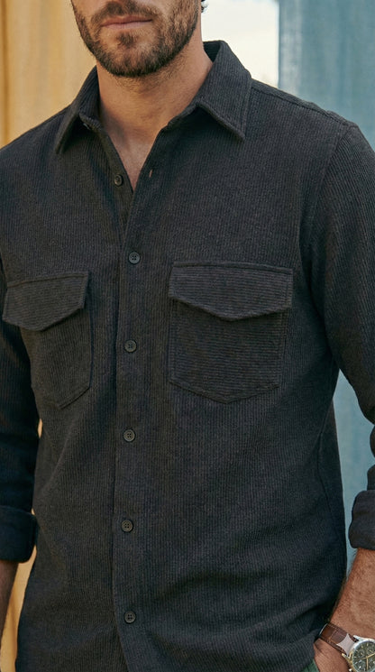 Black Color Double Side Patch Pocket Knitted Fabric Shirt