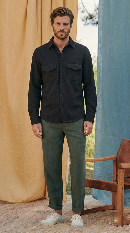 Black Color Double Side Patch Pocket Knitted Fabric Shirt