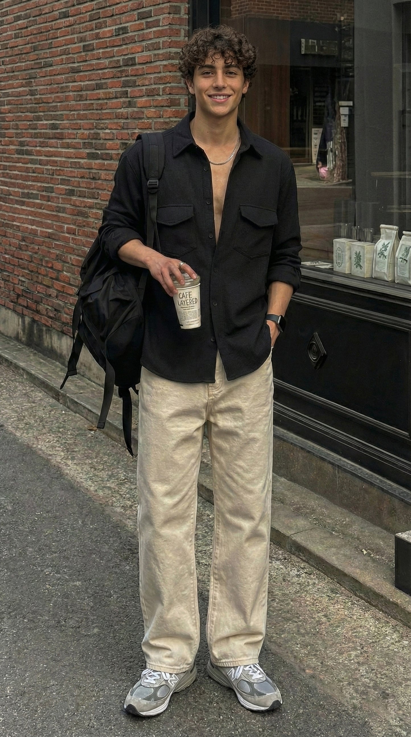 Black Color Double Side Patch Pocket Knitted Fabric Shirt