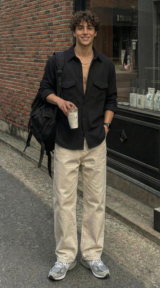 Black Color Double Side Patch Pocket Knitted Fabric Shirt