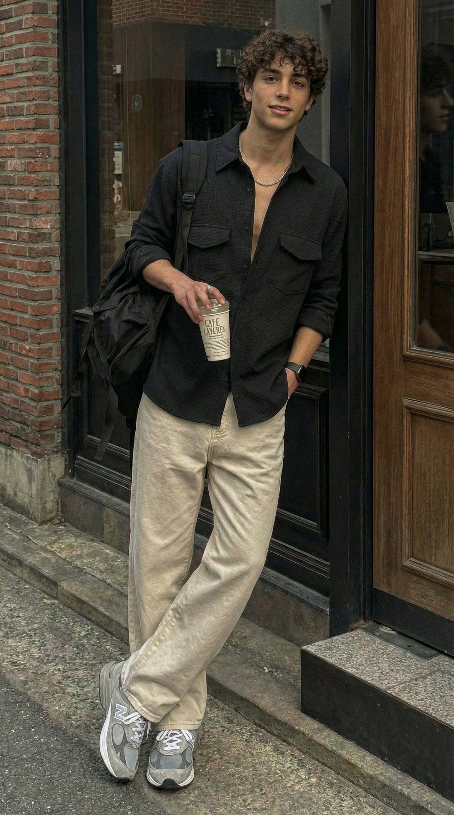 Black Color Double Side Patch Pocket Knitted Fabric Shirt