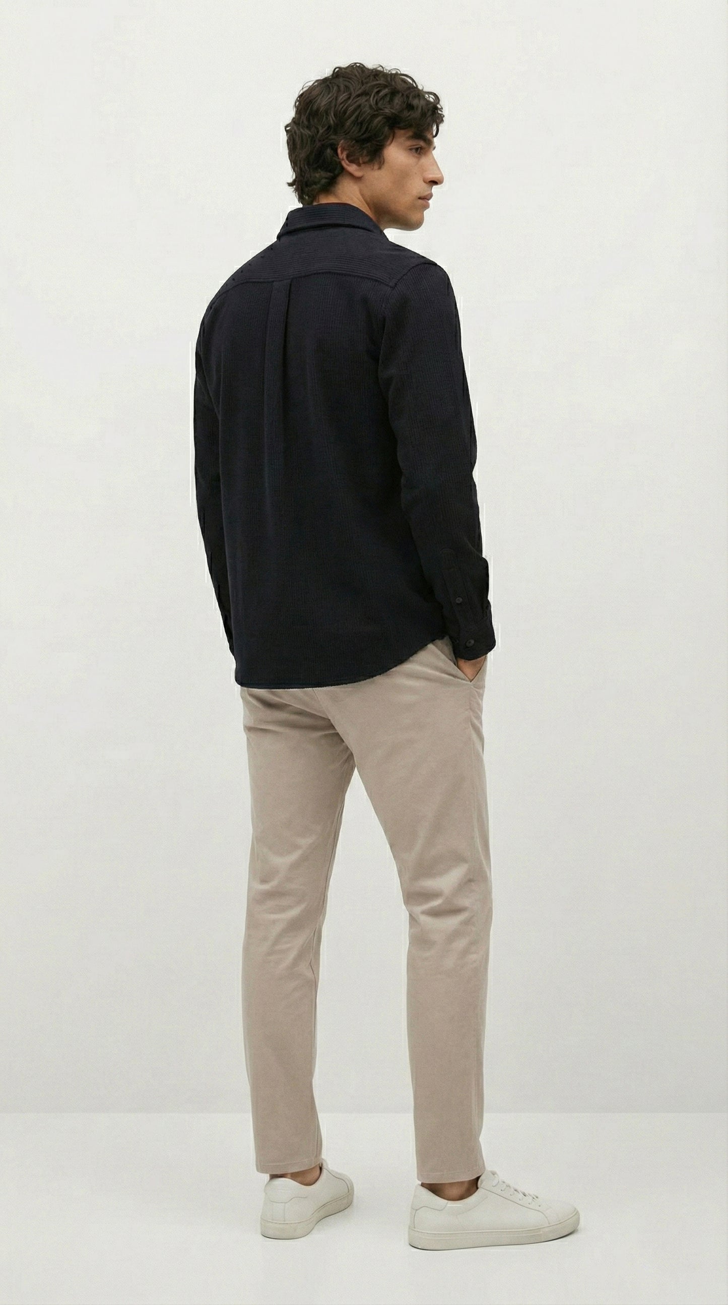 Black Color Double Side Patch Pocket Knitted Fabric Shirt