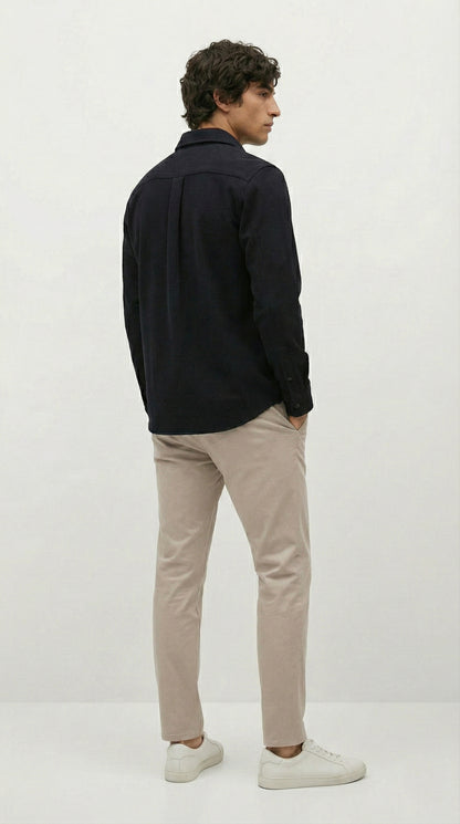 Black Color Double Side Patch Pocket Knitted Fabric Shirt