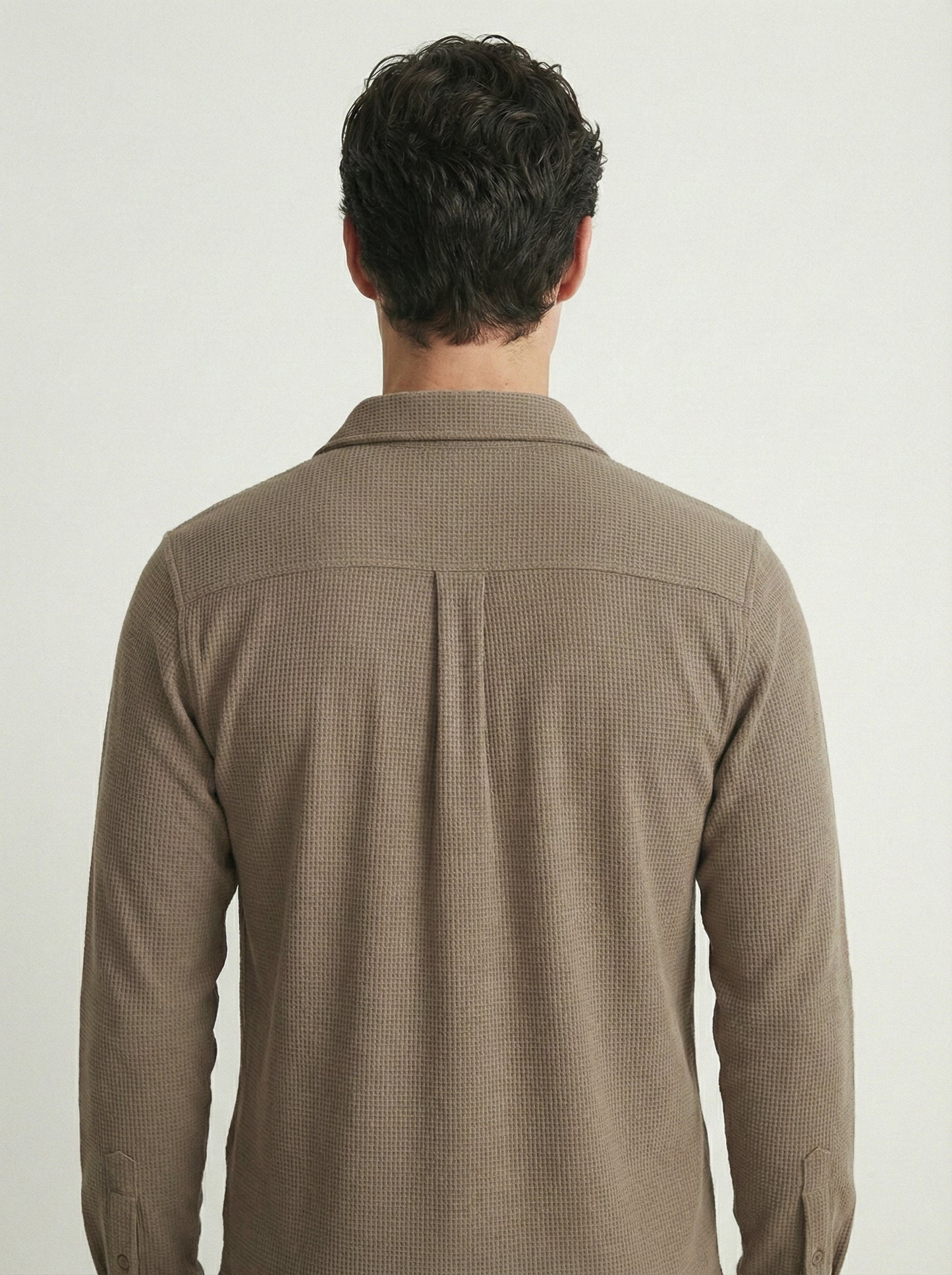 Camel Brown Color Double Side Patch Pocket Knitted Fabric Shirt