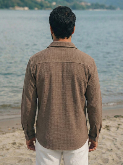 Camel Brown Color Double Side Patch Pocket Knitted Fabric Shirt