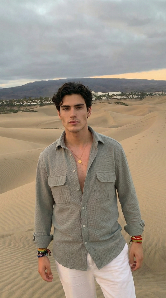 Grey Color Double Side Patch Pocket Knitted Fabric Shirt