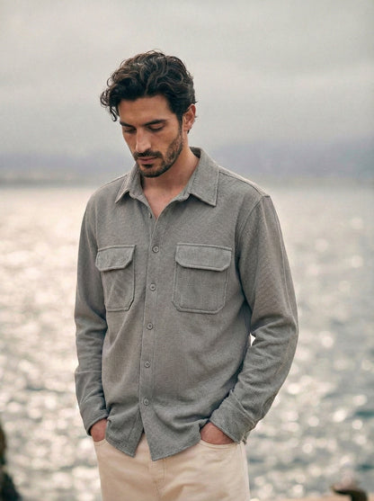 Grey Color Double Side Patch Pocket Knitted Fabric Shirt