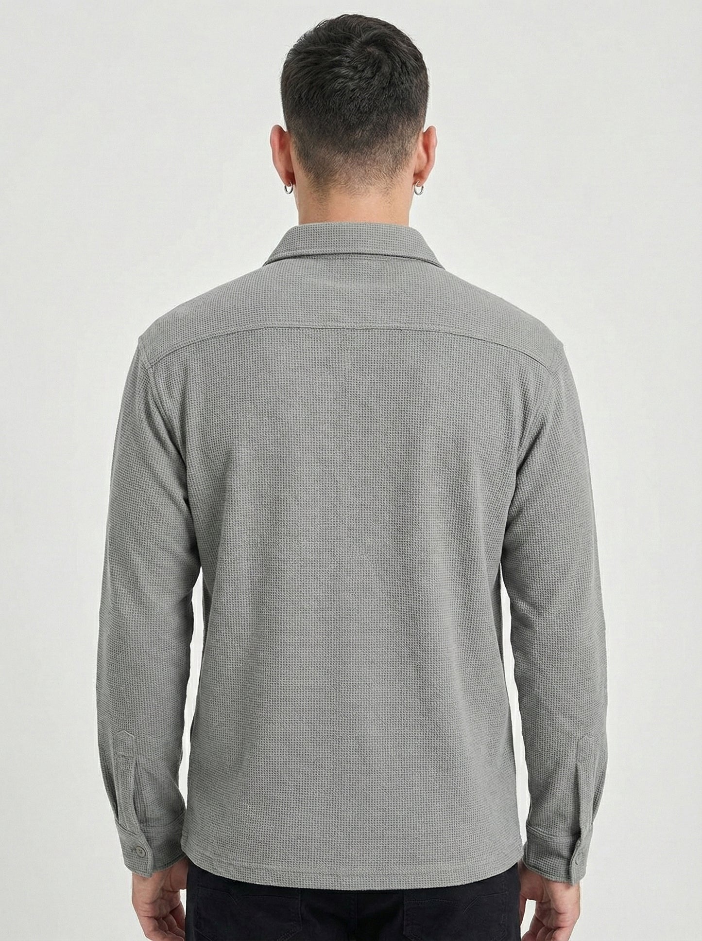 Grey Color Double Side Patch Pocket Knitted Fabric Shirt