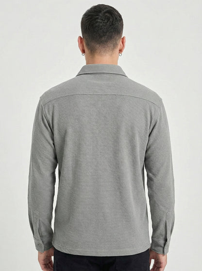 Grey Color Double Side Patch Pocket Knitted Fabric Shirt
