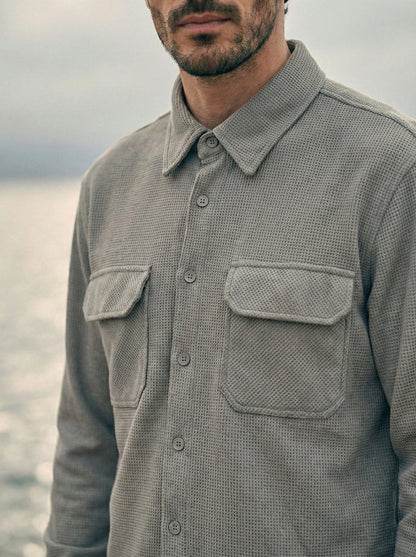 Grey Color Double Side Patch Pocket Knitted Fabric Shirt