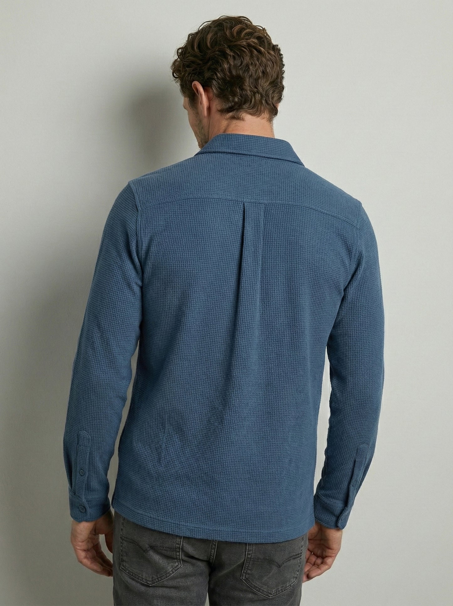 Dark Blue Color Double Side Patch Pocket Knitted Fabric Shirt
