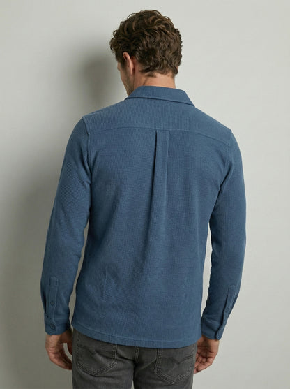 Dark Blue Color Double Side Patch Pocket Knitted Fabric Shirt