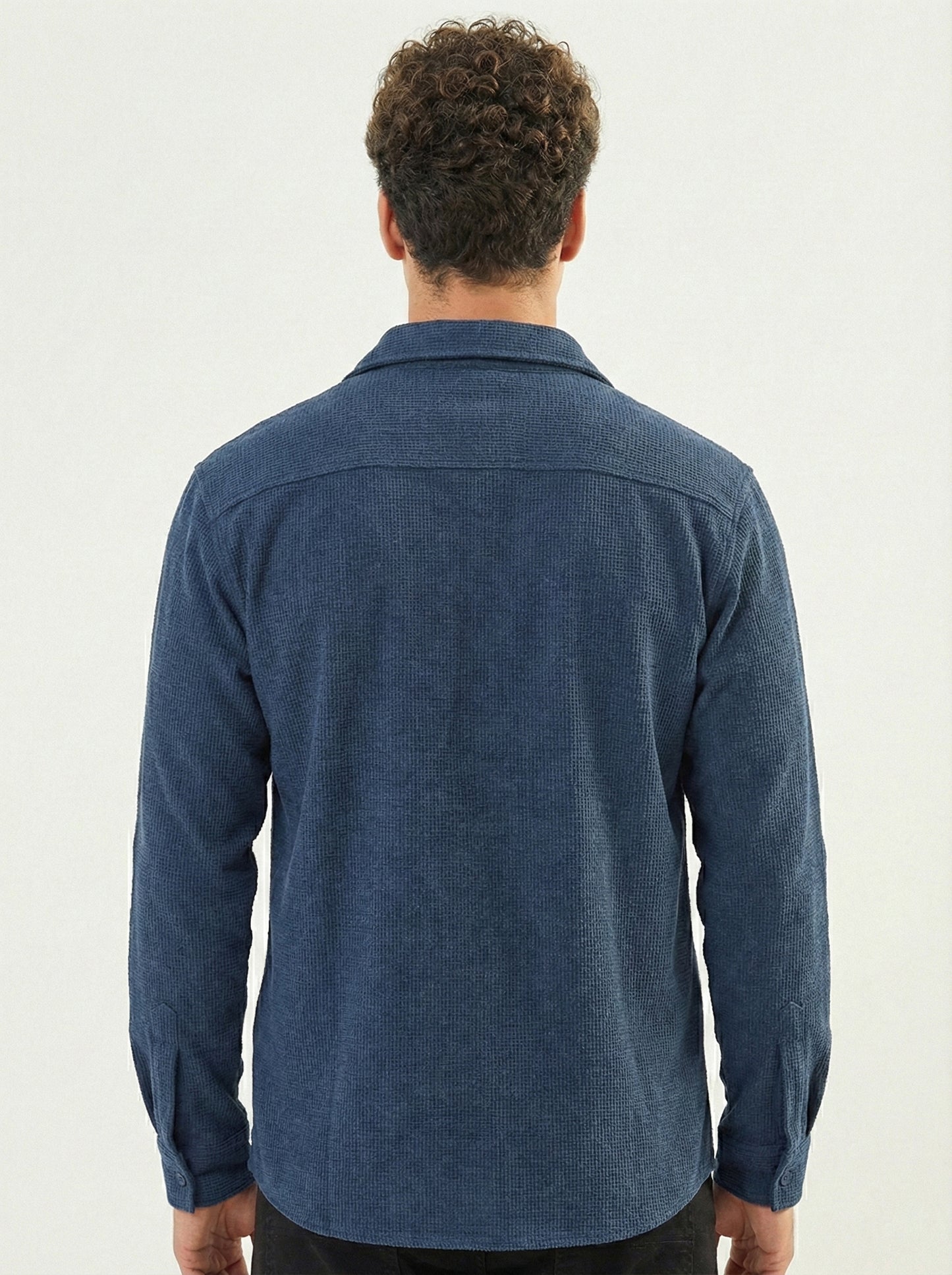 Dark Blue Color Double Side Patch Pocket Knitted Fabric Shirt