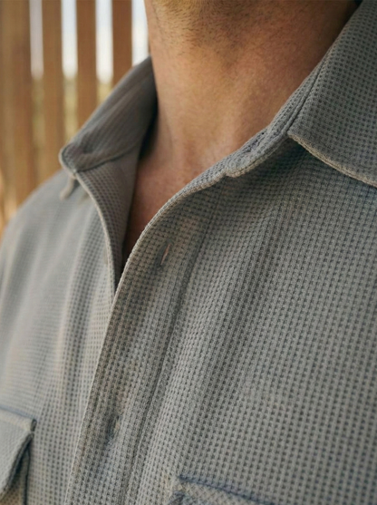 Grey Color Double Side Patch Pocket Knitted Fabric Shirt