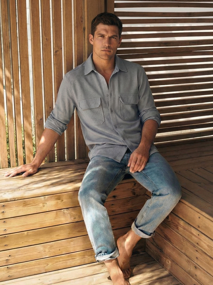 Grey Color Double Side Patch Pocket Knitted Fabric Shirt