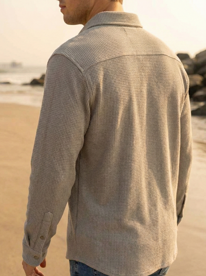 Grey Color Double Side Patch Pocket Knitted Fabric Shirt