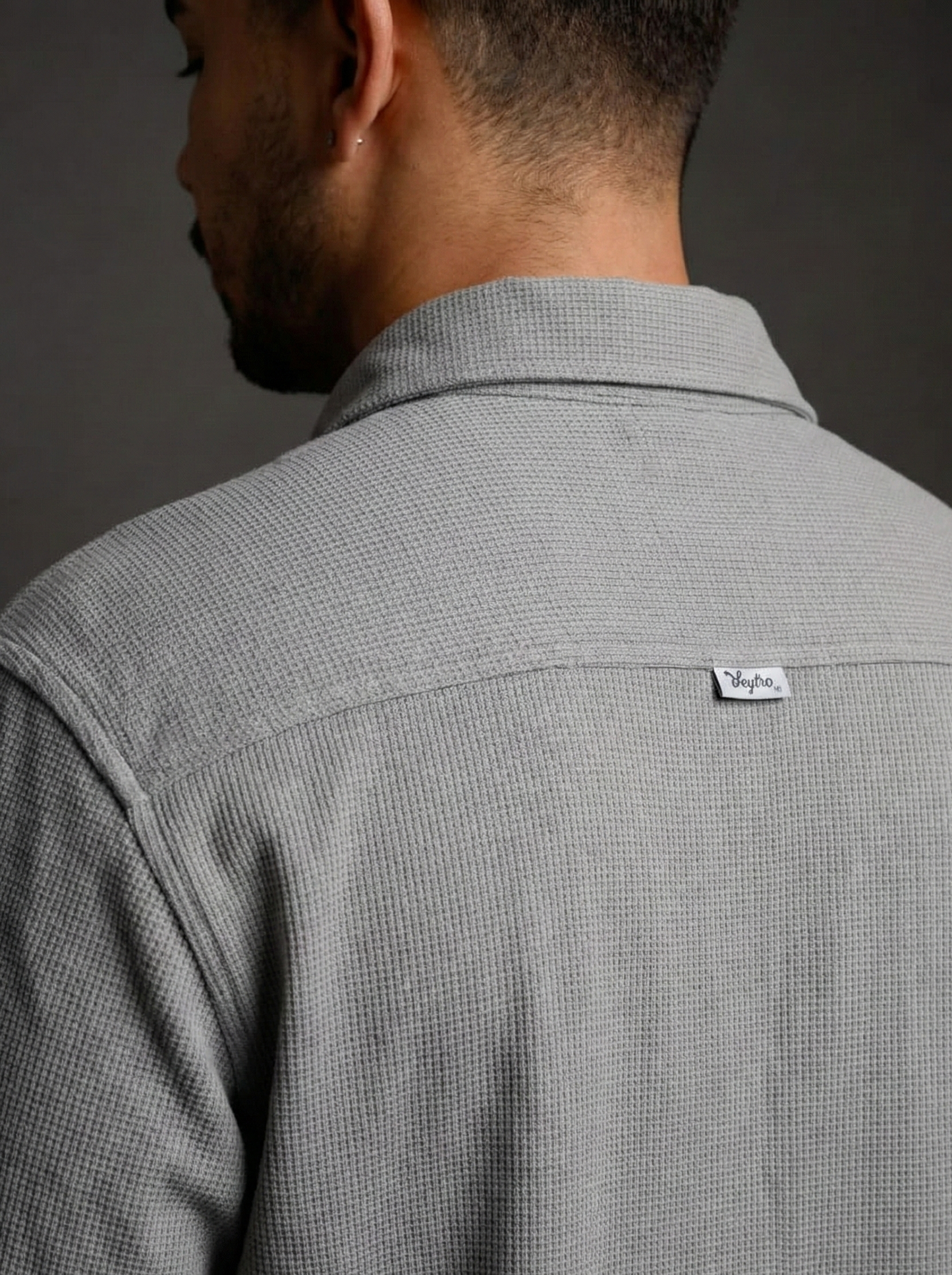 Grey Color Double Side Patch Pocket Knitted Fabric Shirt