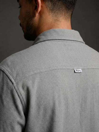 Grey Color Double Side Patch Pocket Knitted Fabric Shirt