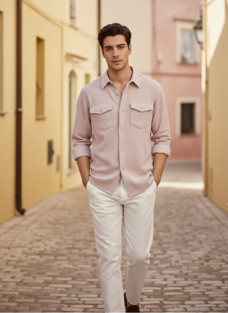 Purple Color Double Side Patch Pocket Knitted Shirt