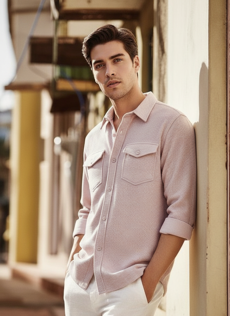 Purple Color Double Side Patch Pocket Knitted Shirt