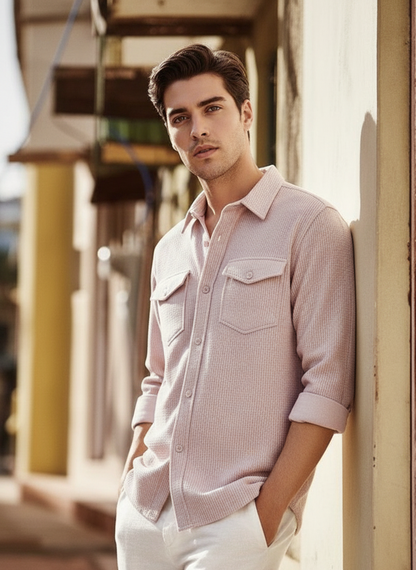 Purple Color Double Side Patch Pocket Knitted Shirt