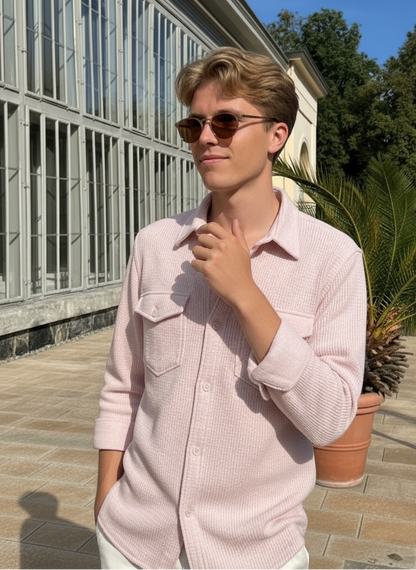 Purple Color Double Side Patch Pocket Knitted Shirt