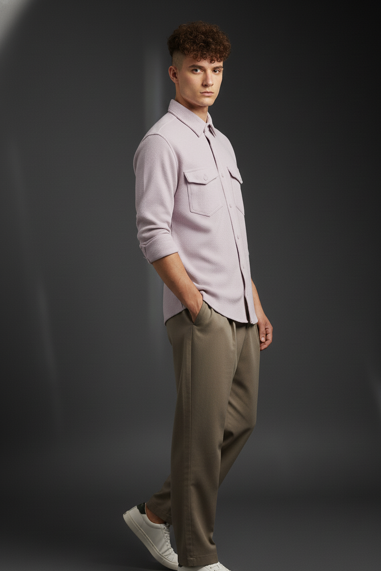 Purple Color Double Side Patch Pocket Knitted Shirt