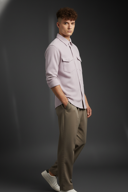 Purple Color Double Side Patch Pocket Knitted Shirt