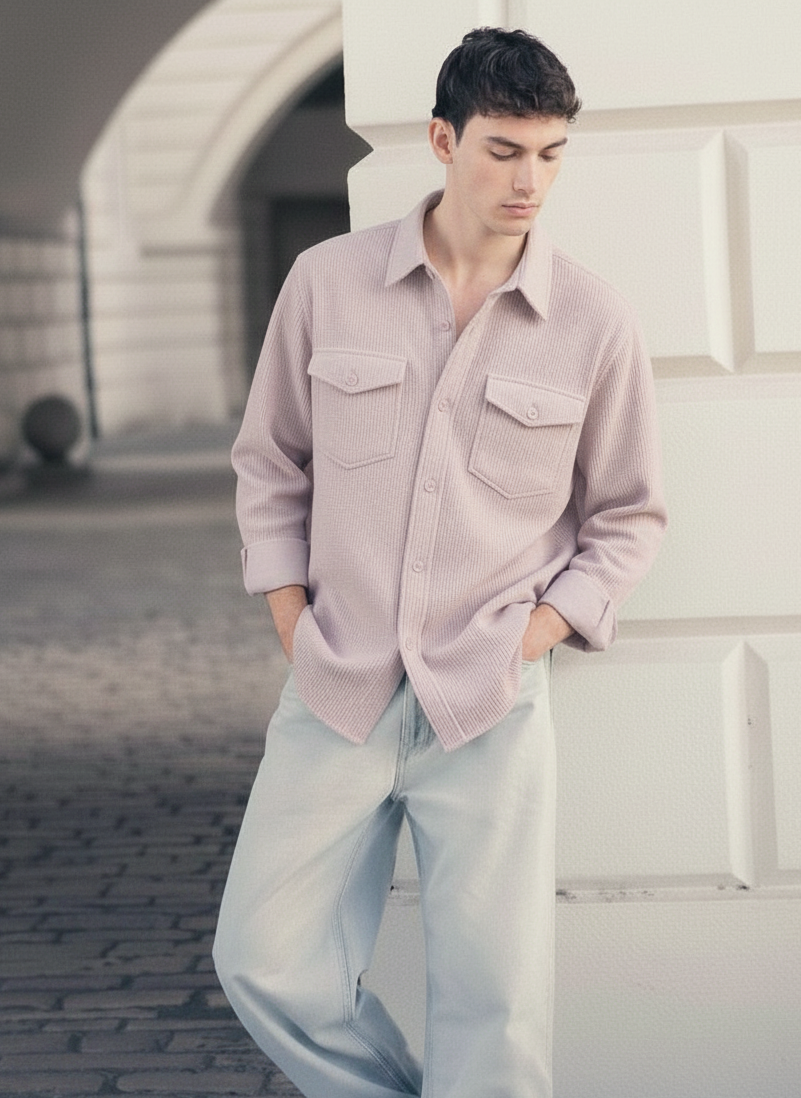 Purple Color Double Side Patch Pocket Knitted Shirt