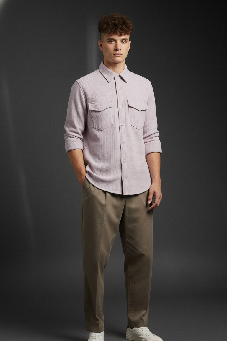 Purple Color Double Side Patch Pocket Knitted Shirt