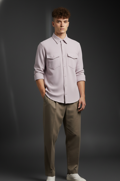 Purple Color Double Side Patch Pocket Knitted Shirt