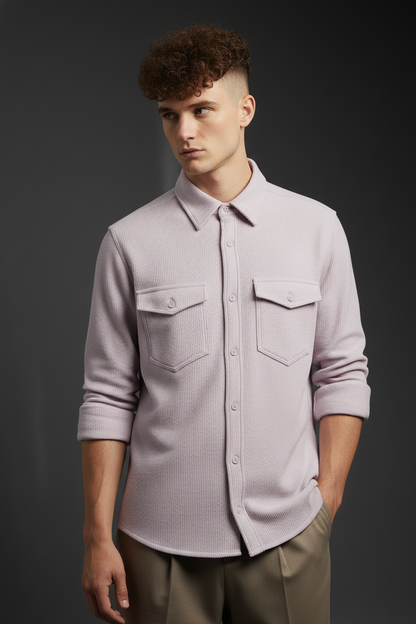 Purple Color Double Side Patch Pocket Knitted Shirt
