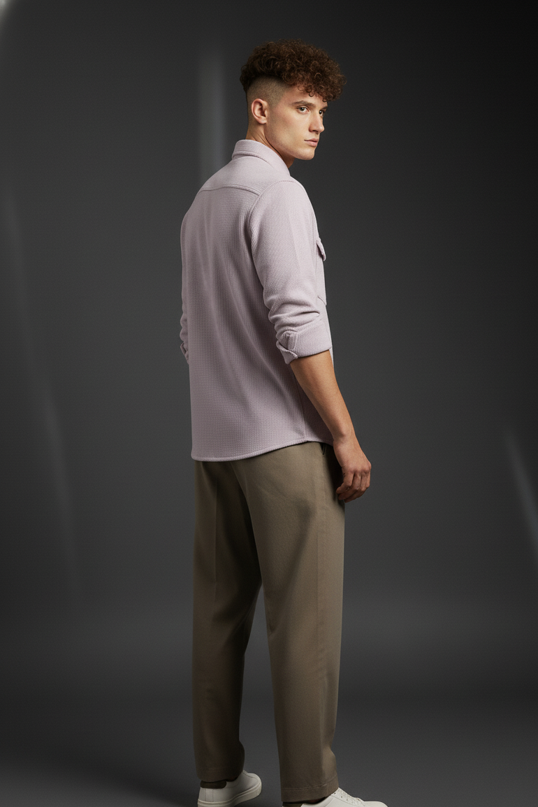 Purple Color Double Side Patch Pocket Knitted Shirt