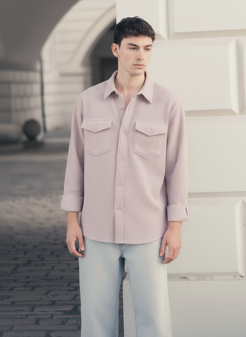 Purple Color Double Side Patch Pocket Knitted Shirt