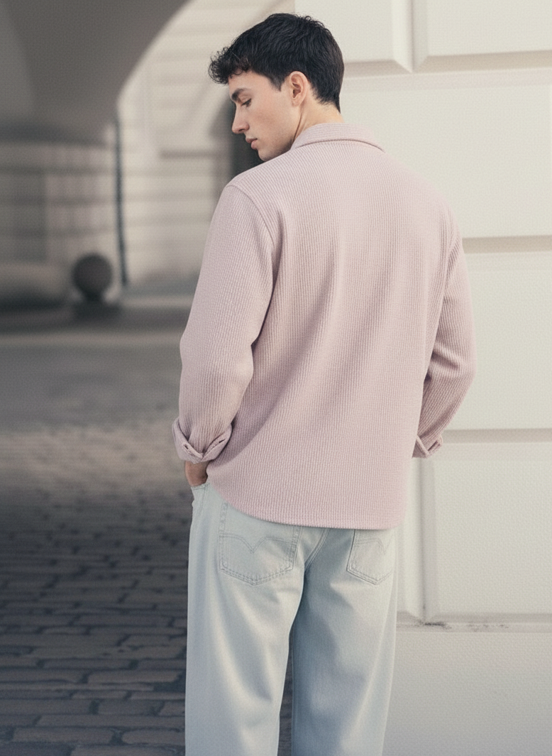 Purple Color Double Side Patch Pocket Knitted Shirt