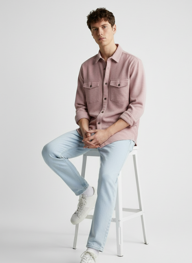 Purple Color Double Side Patch Pocket Knitted Shirt