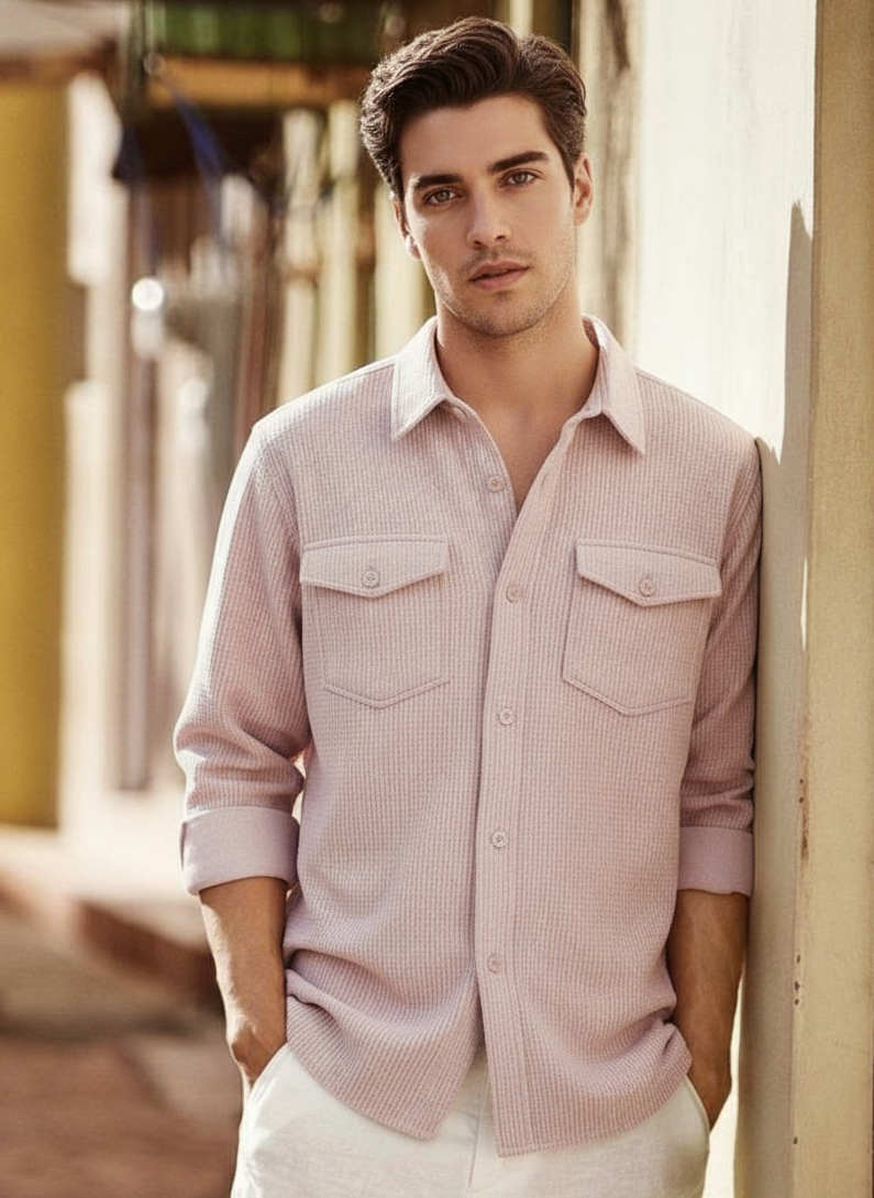 Purple Color Double Side Patch Pocket Knitted Shirt