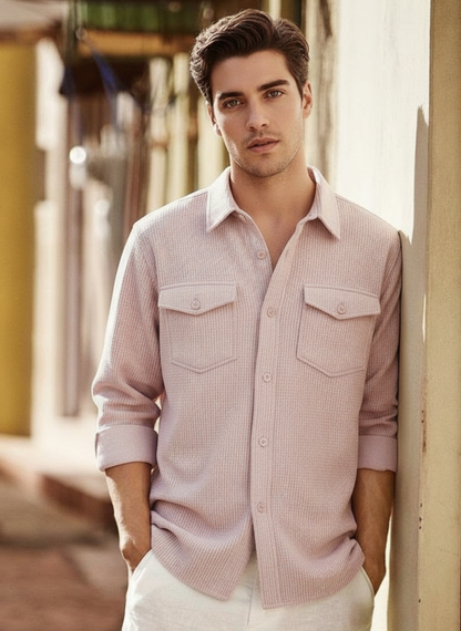 Purple Color Double Side Patch Pocket Knitted Shirt