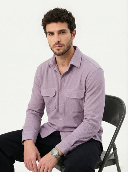 Purple Color Double Side Patch Pocket Knitted Shirt