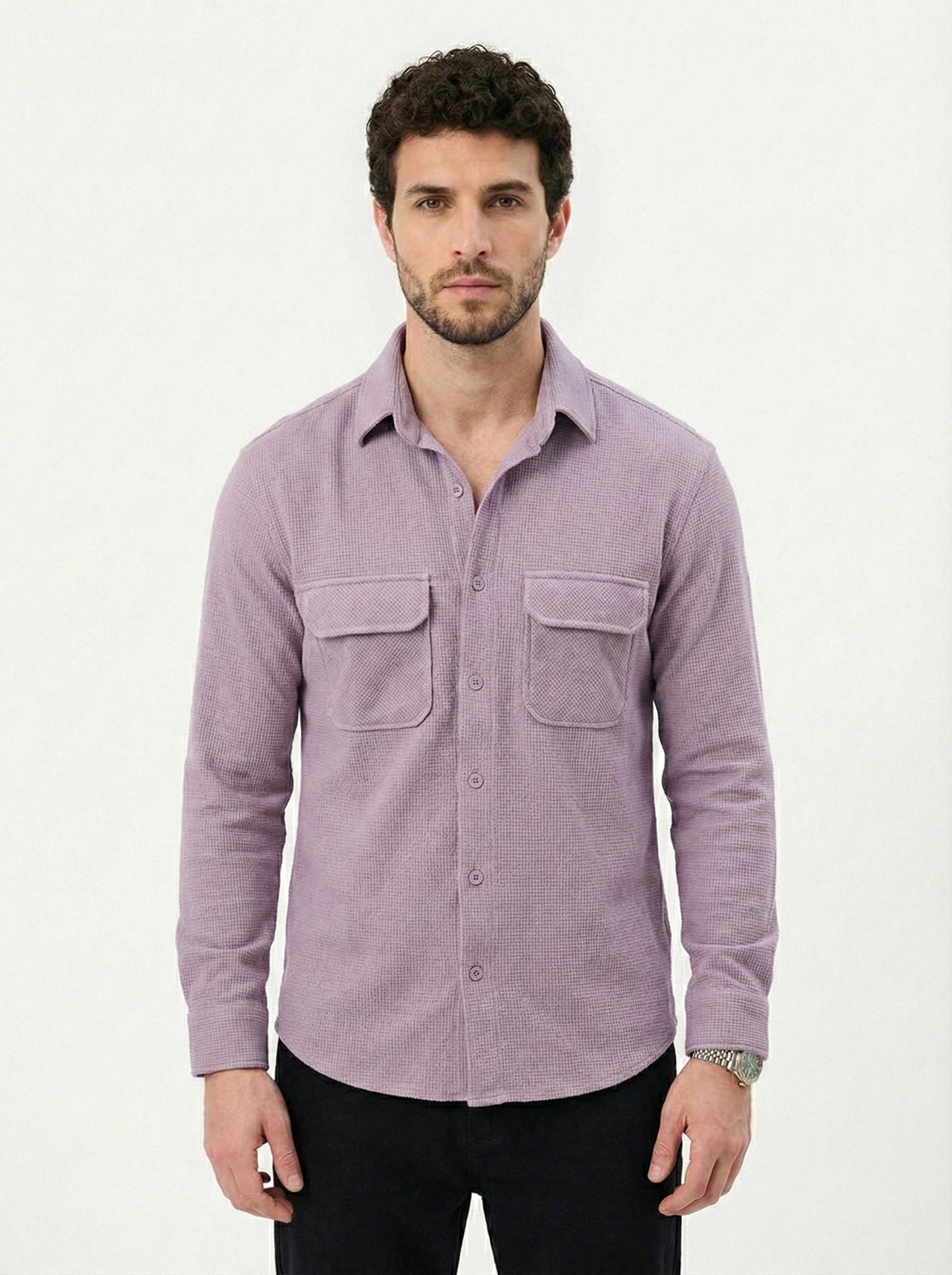 Purple Color Double Side Patch Pocket Knitted Shirt