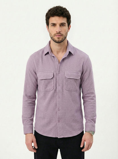 Purple Color Double Side Patch Pocket Knitted Shirt