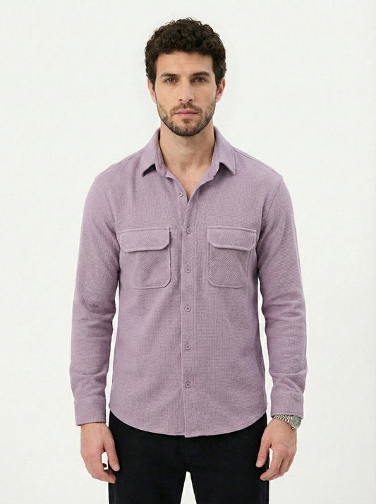 Purple Color Double Side Patch Pocket Knitted Shirt