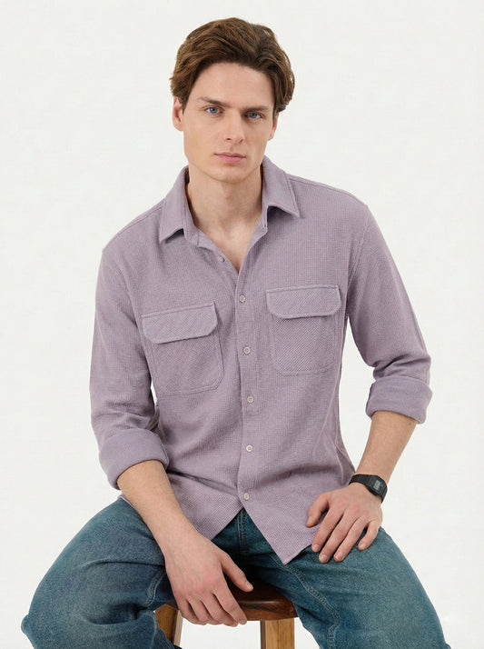 Purple Color Double Side Patch Pocket Knitted Shirt