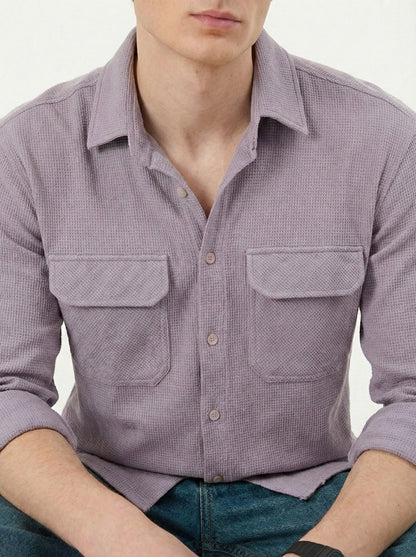 Purple Color Double Side Patch Pocket Knitted Shirt