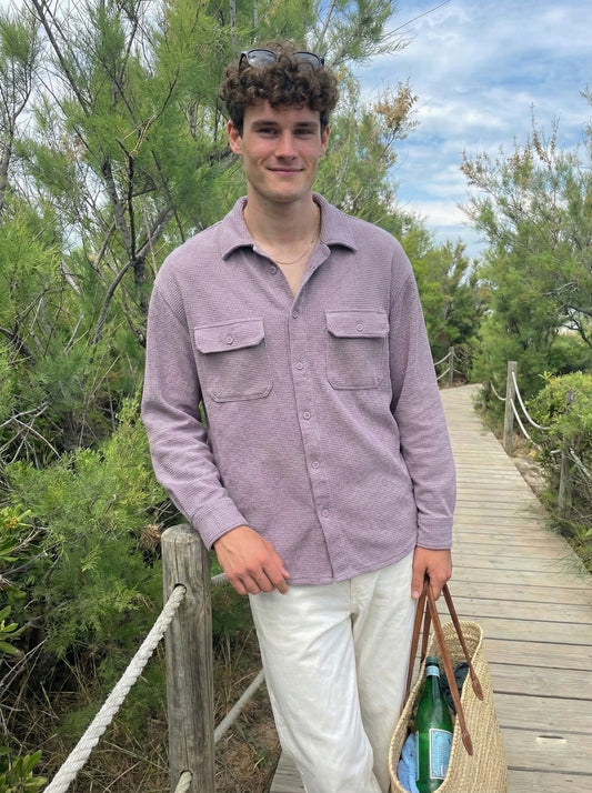 Purple Color Double Side Patch Pocket Knitted Shirt